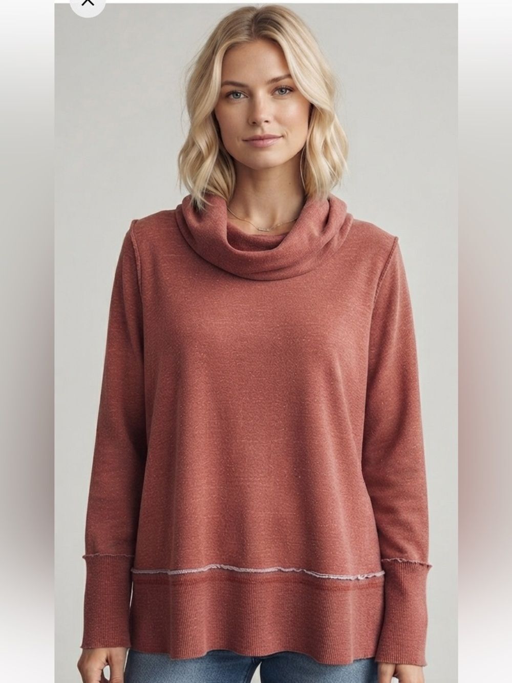 Lucky Brand Boho Slouchy Rose Cowl Neck Disressed Sweatshirt Women’s Size 2X